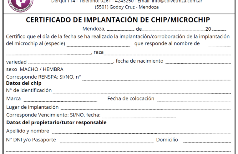 Certificado de Implantación de Chip/Microchip