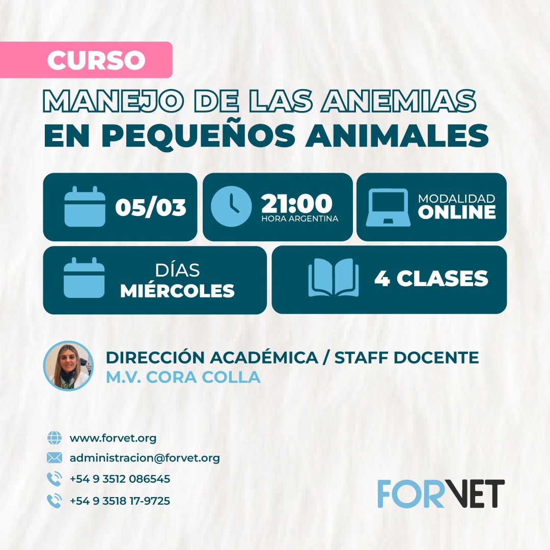 CURSO: MANEJOS DE LAS ANEMIAS EN PEQUEÑOS ANIMALES